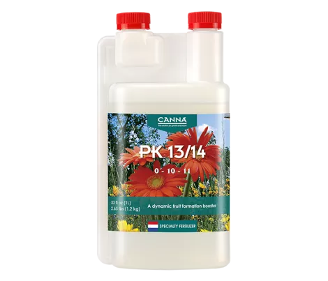 CANNA PK 13/14 1L bottle, a premium fertilizer with top-quality minerals designed to enhance flowering and support high yields for fruits and flowers.