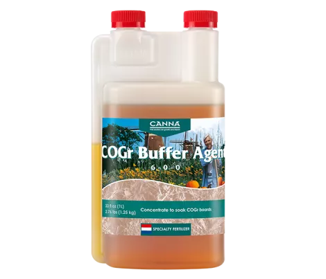 CANNA COGr Buffer Agent, a 1-liter concentrated solution designed to pre-treat and soak COGr boards for optimal nutrient absorption