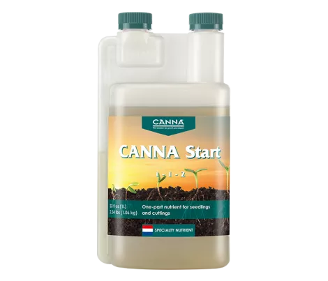 CANNA Start 1L bottle, a one-part nutrient designed for seedlings and cuttings, providing essential support for healthy early plant development.