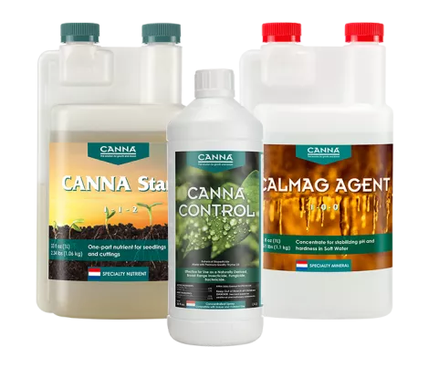 CANNA Other Products line featuring CANNA Start for seedlings and cuttings, and CANNA CALMAG Agent for balancing nutrients in soft water.